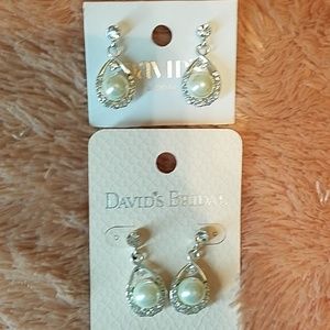 2 pairs of David's Bridal Pearl earrings